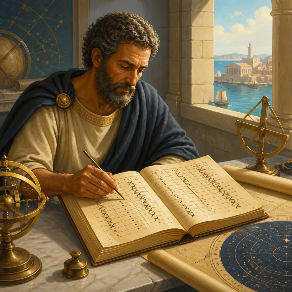 Ptolemy at his Alexandrian wax tablet