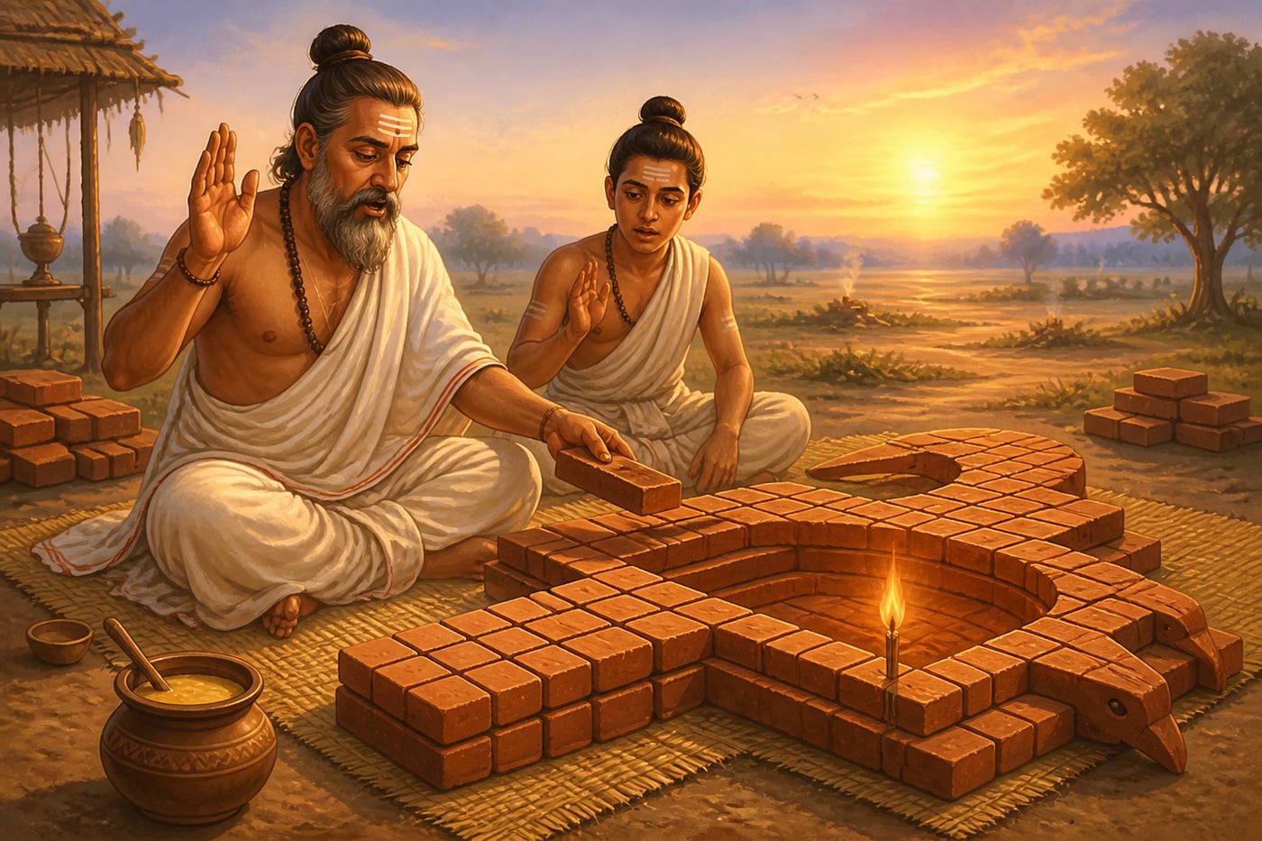 A Vedic priest reciting decimal names at the agnicayana altar