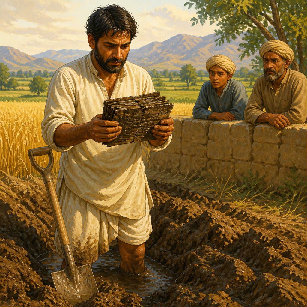 Farmer uncovering the Bakhshali folios