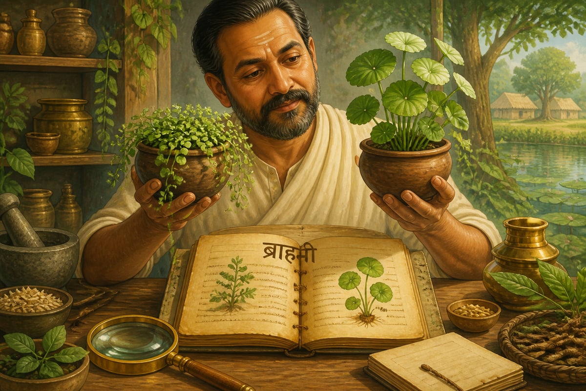 A vaidya comparing Bacopa monnieri and Centella asiatica, the two brahmīs