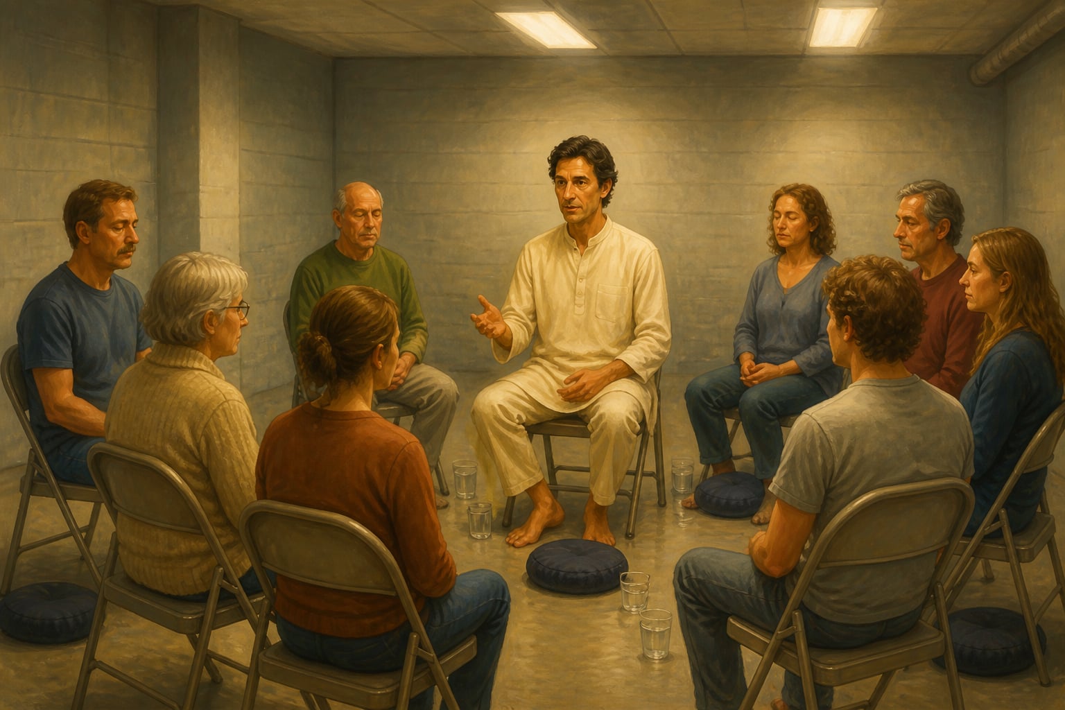 Jon Kabat-Zinn leading the first MBSR class in a UMass basement