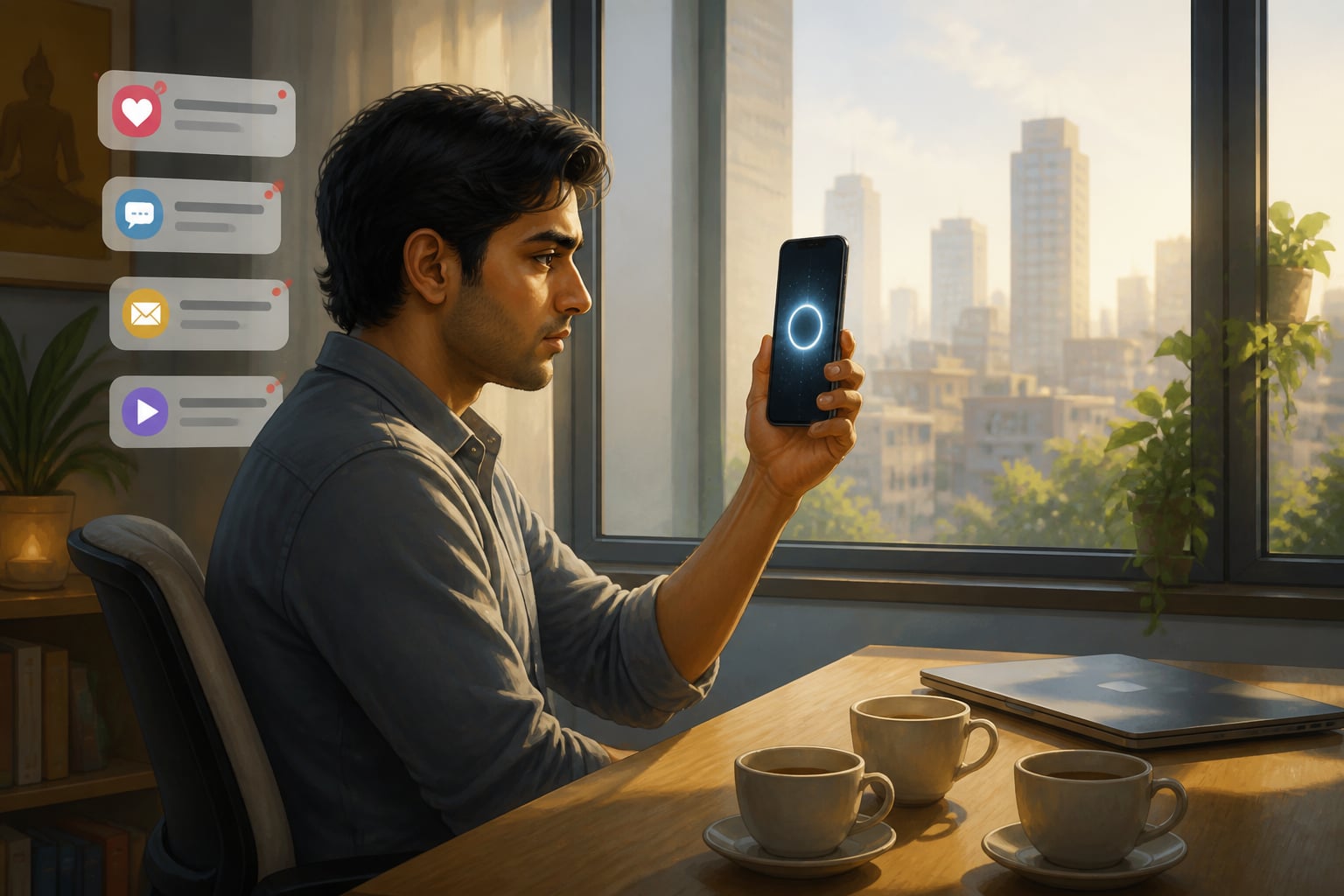 A modern professional using a focus-training app