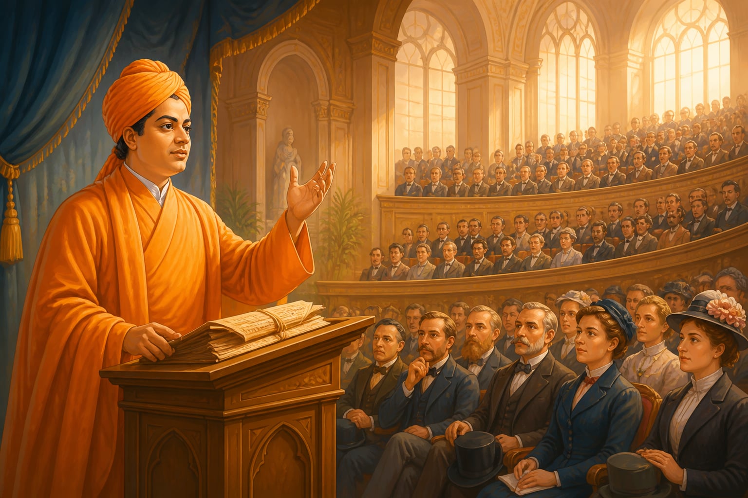 Swami Vivekananda addressing the 1893 Chicago Parliament of World Religions