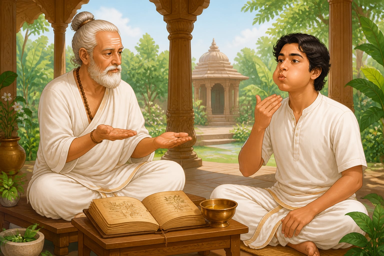A vaidya teaching the classical distinction between gaṇḍūṣa and kavala