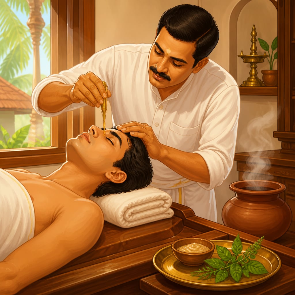 Traditional nasya therapy session
