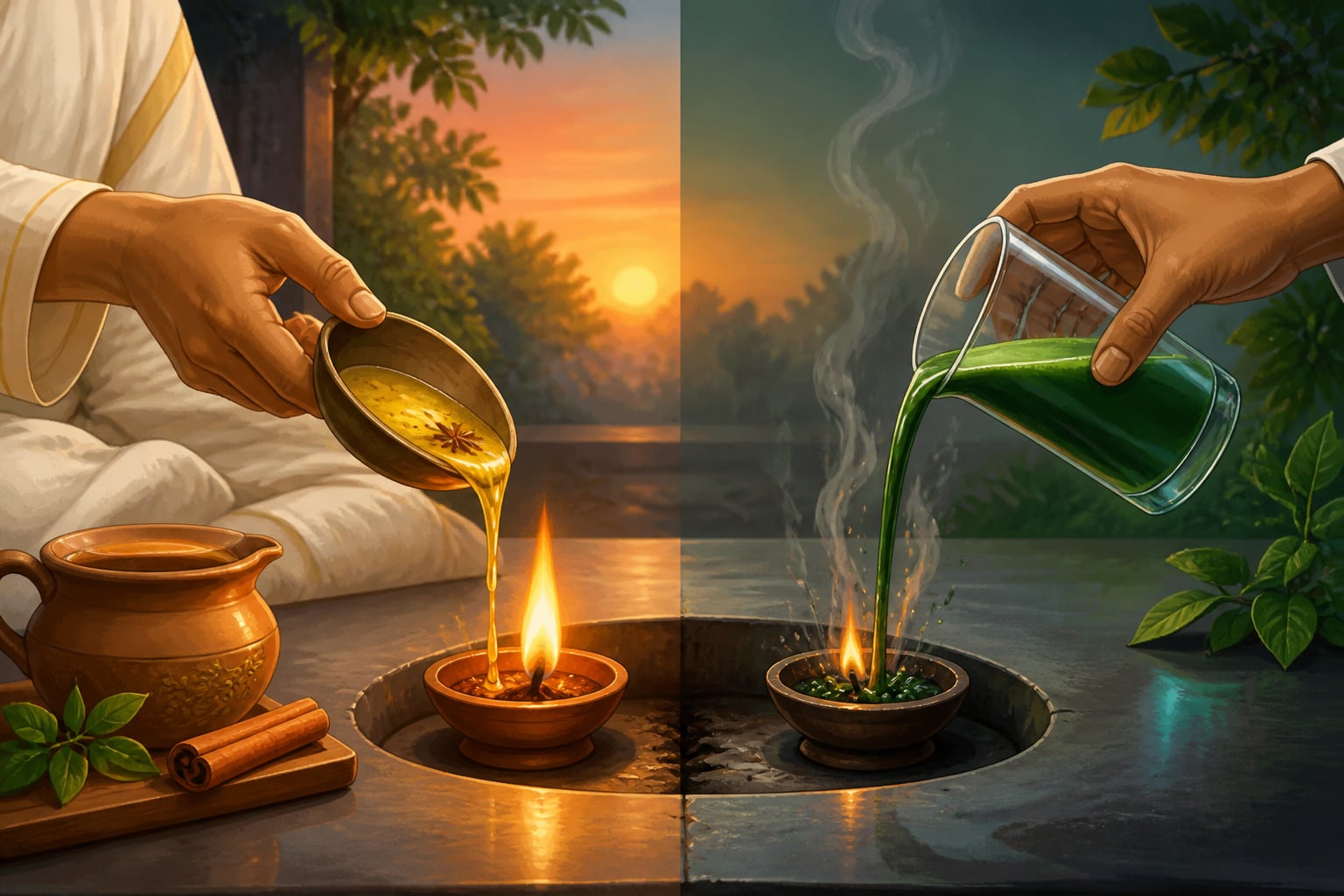 The Ayurvedic metaphor of agni: digestive fire fed by warmth versus doused by cold