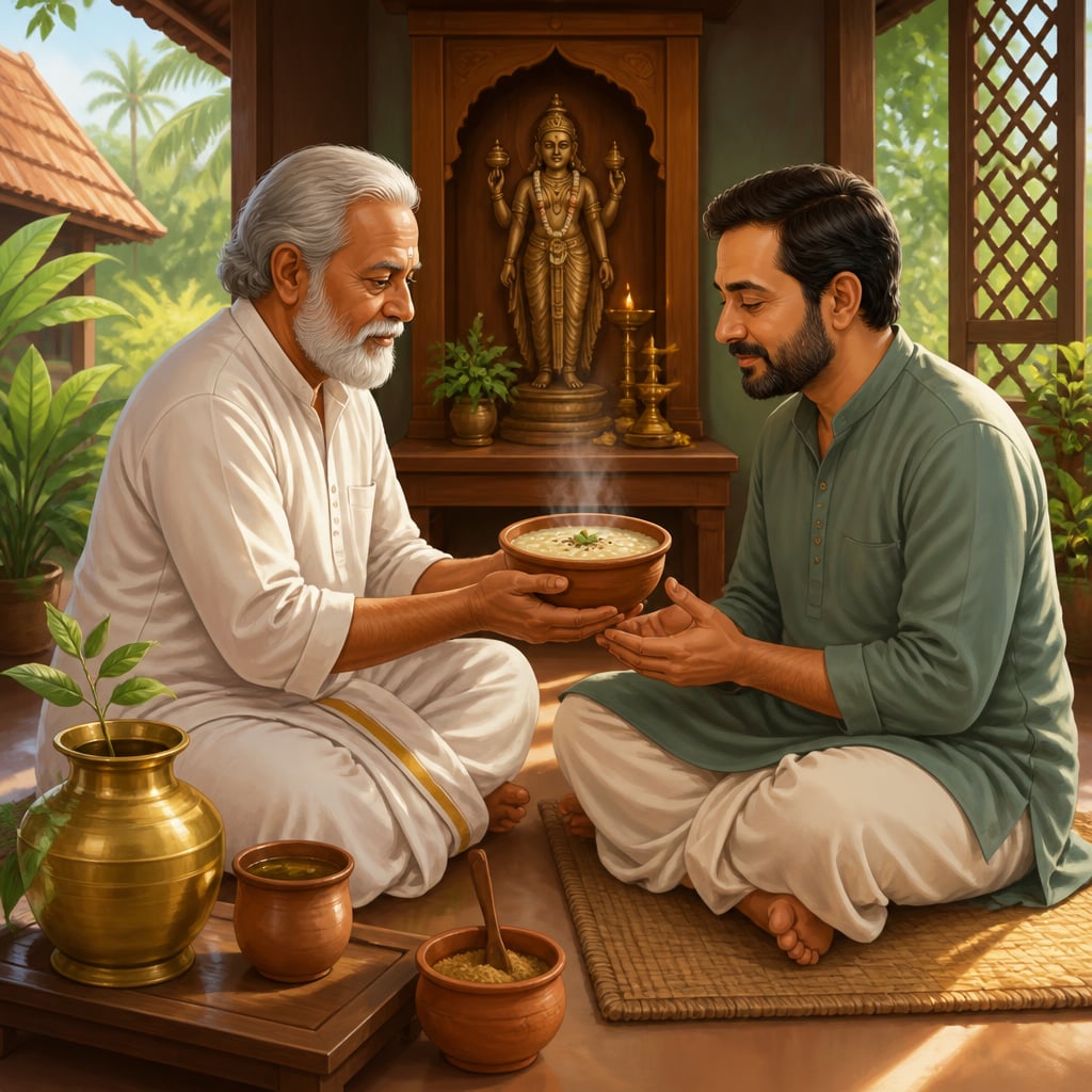 Vaidya offering warm langhana broth