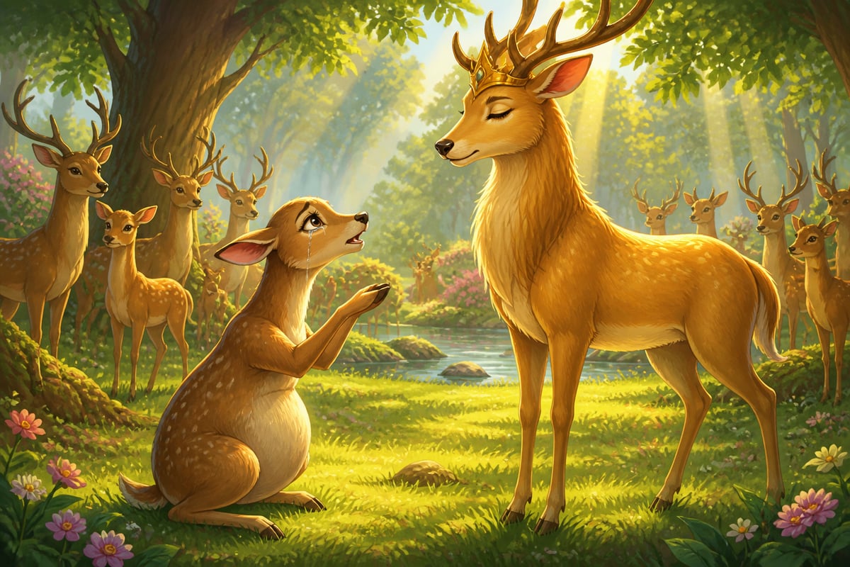 The pregnant doe weeping before Nigrodha the deer king
