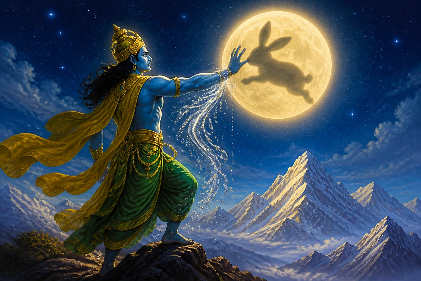 Indra painting the hare on the face of the moon