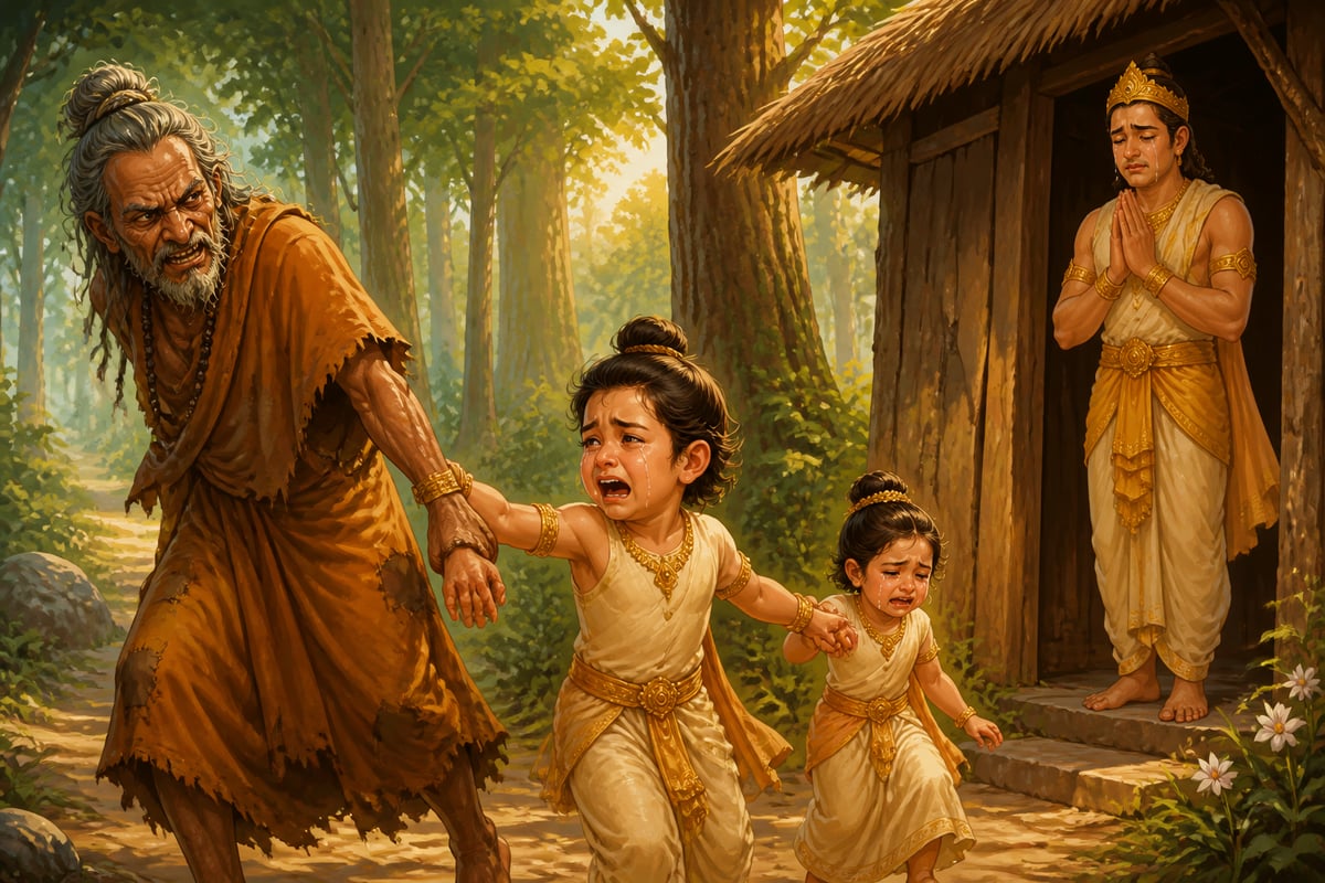 Jujaka the brahmin drags Vessantara's children away