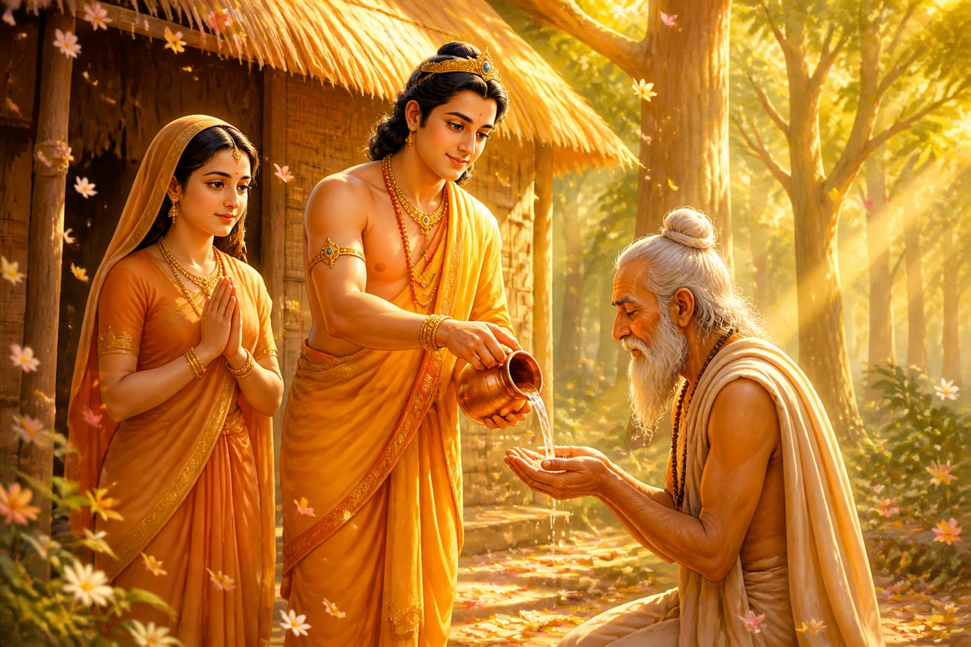 Vessantara pours water in the ritual of giving as the earth trembles