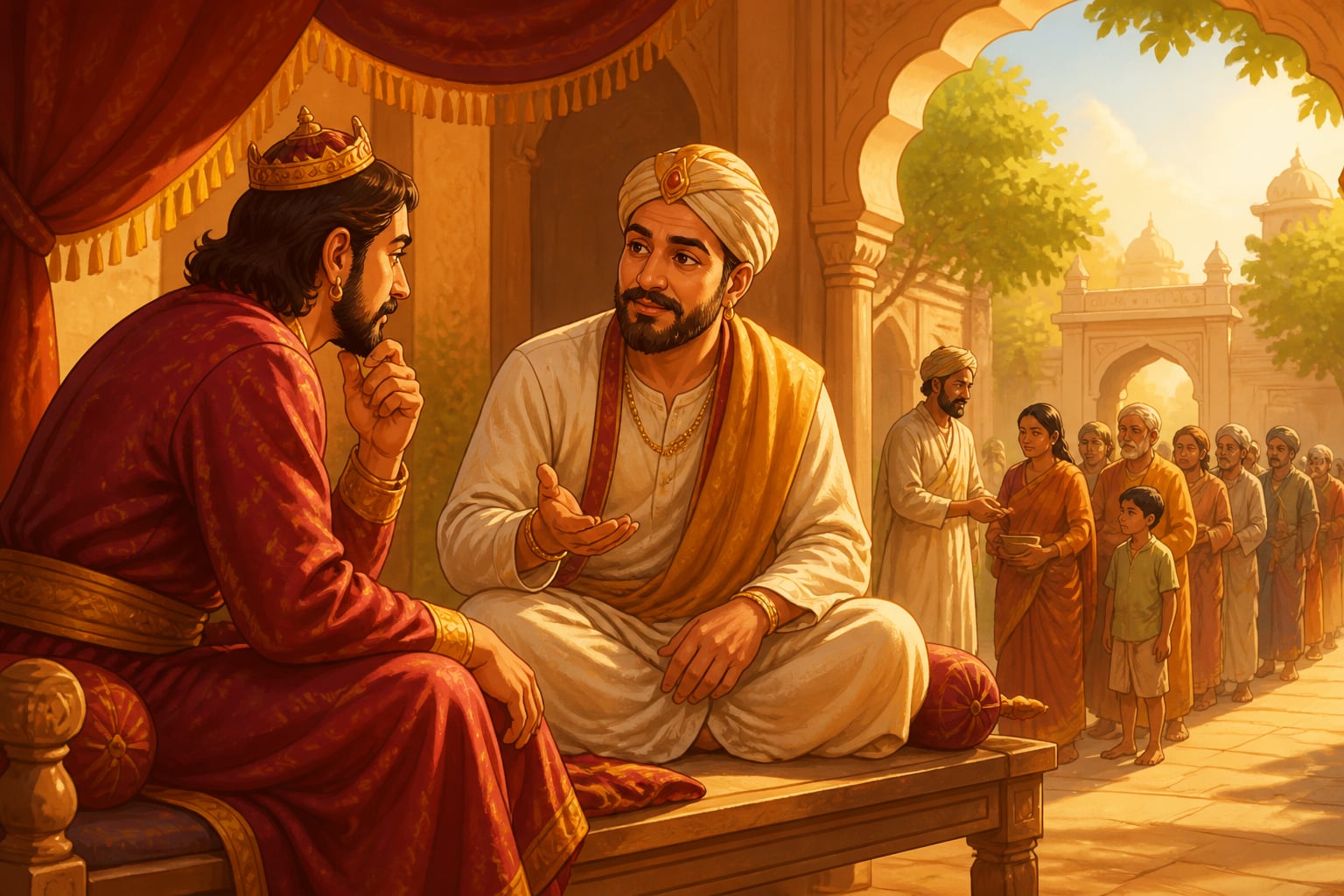 The king of Benares visits Sirimanda during the third giving