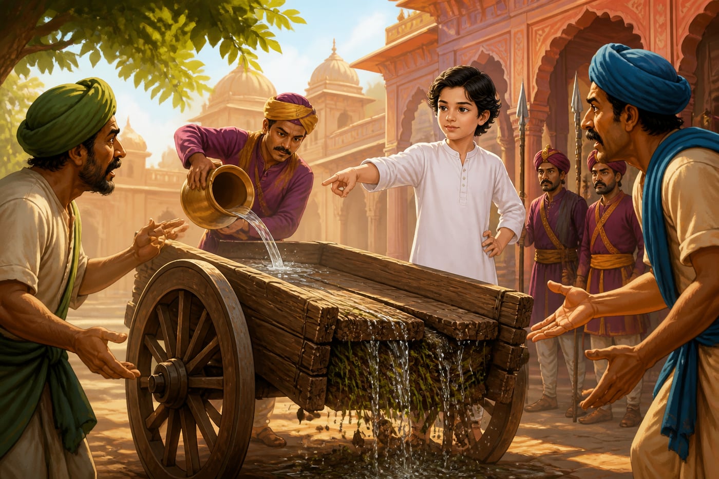 Mahosadha pouring water through the disputed cart
