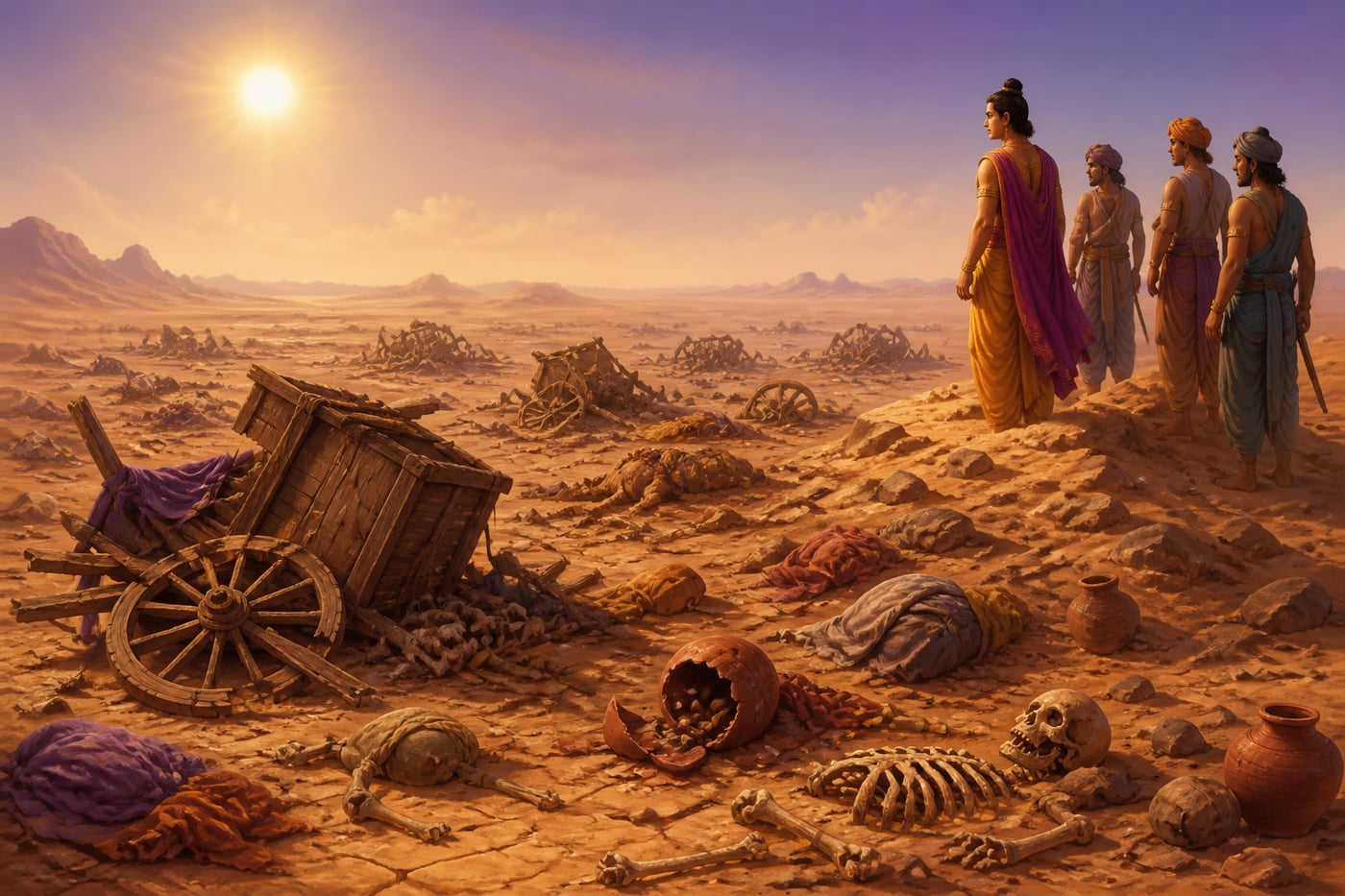 The wreckage of the foolish caravan in the desert