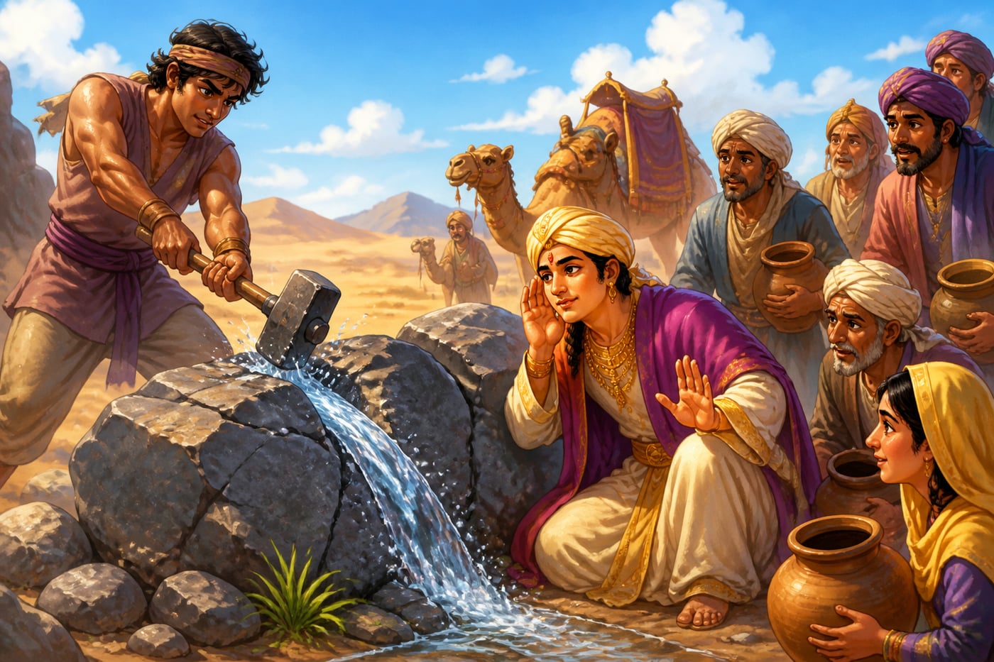 The young servant striking the desert rock to release water
