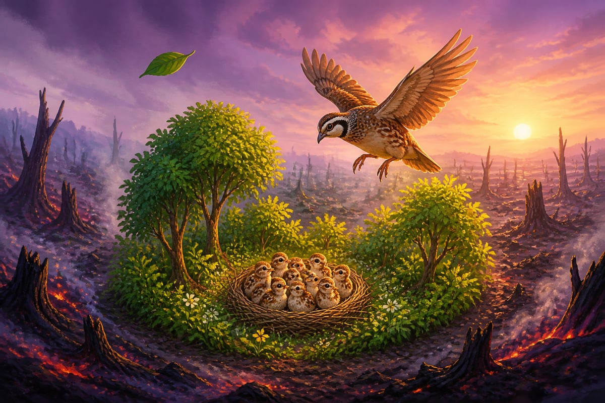 Mother quail finding the green circle untouched