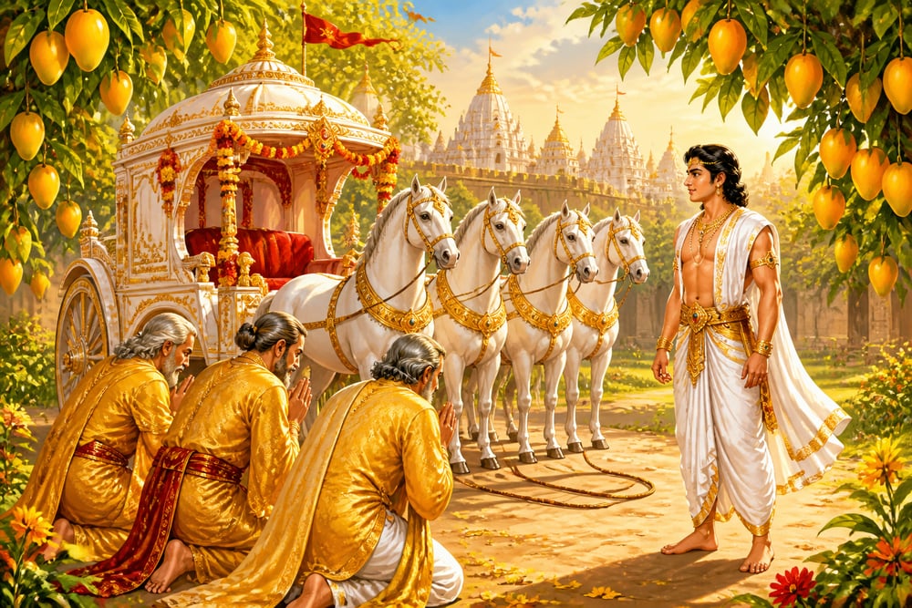 Mahajanaka chosen by the royal chariot at Mithila