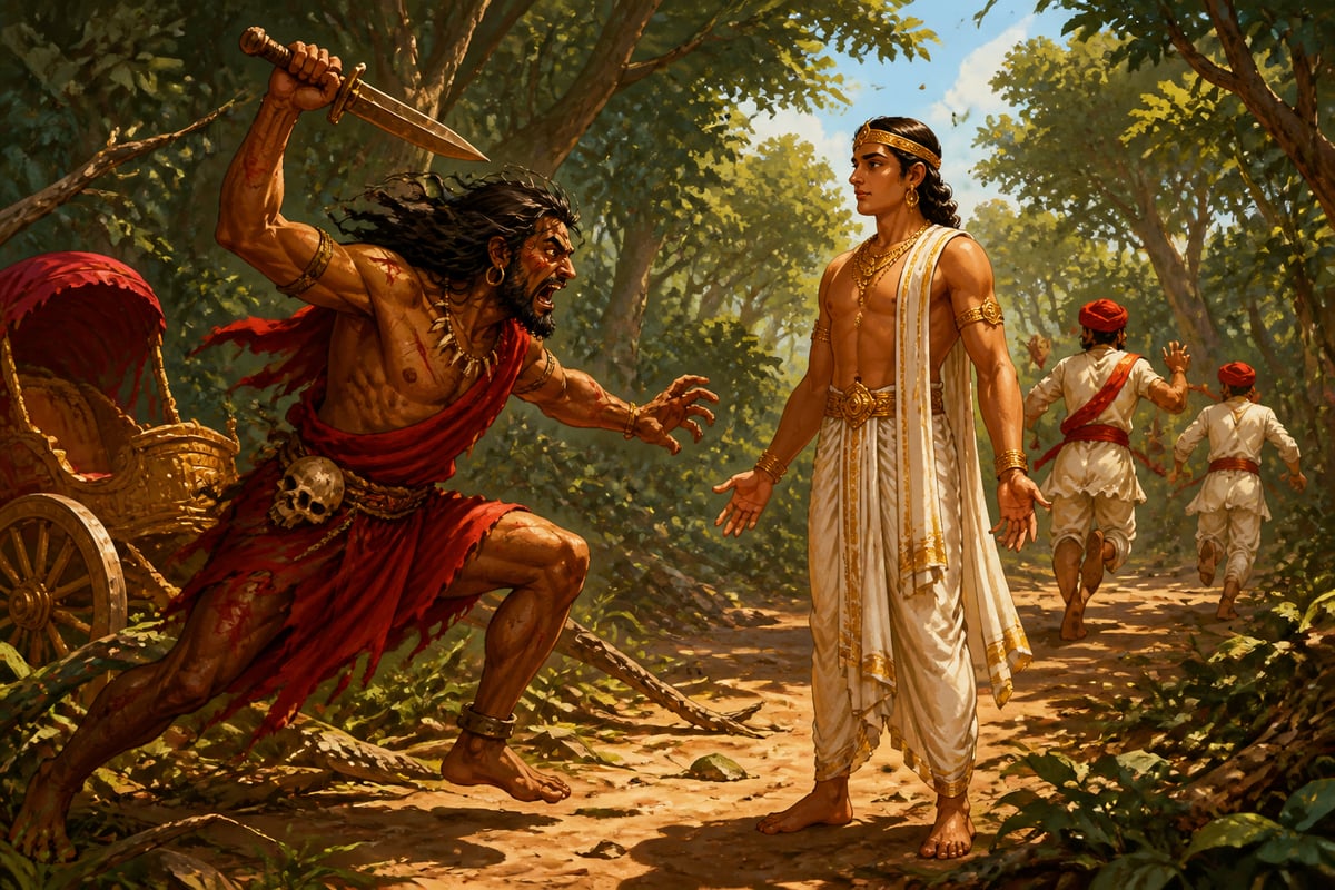 Porisada attacks Sutasoma in the forest