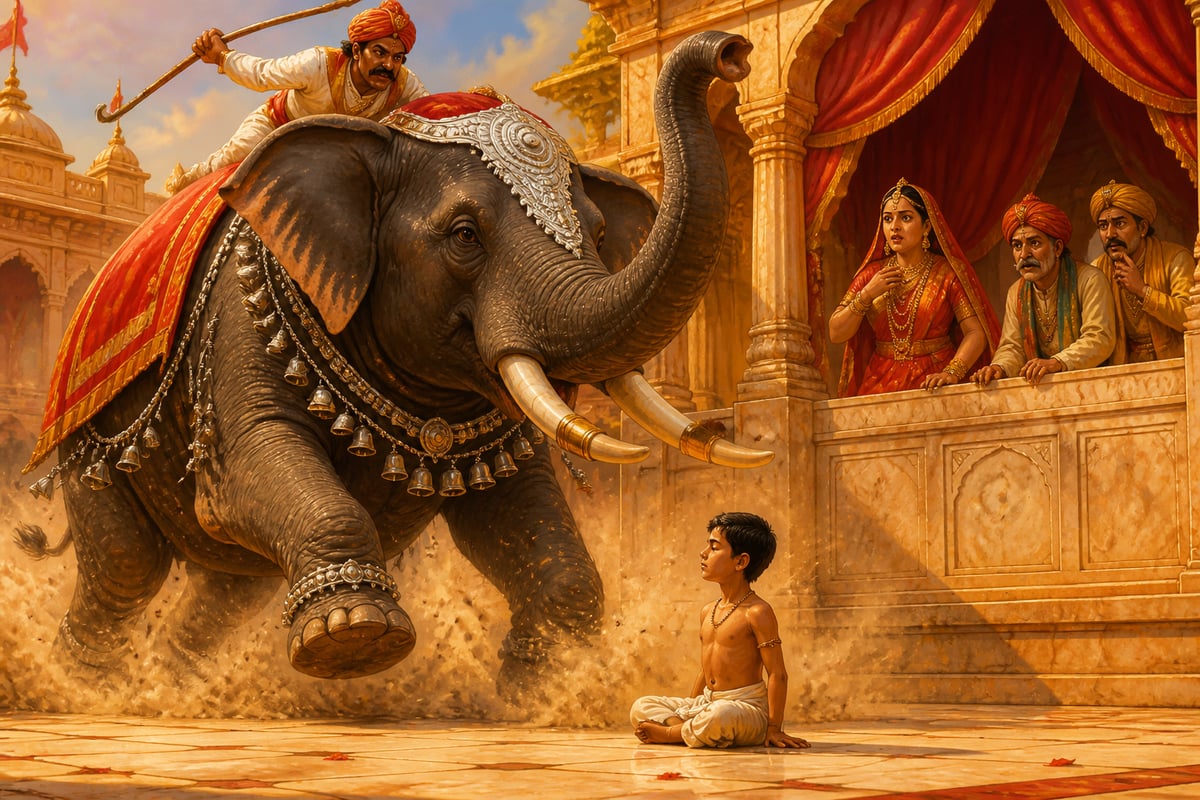 Royal elephant charging the silent prince Temiya