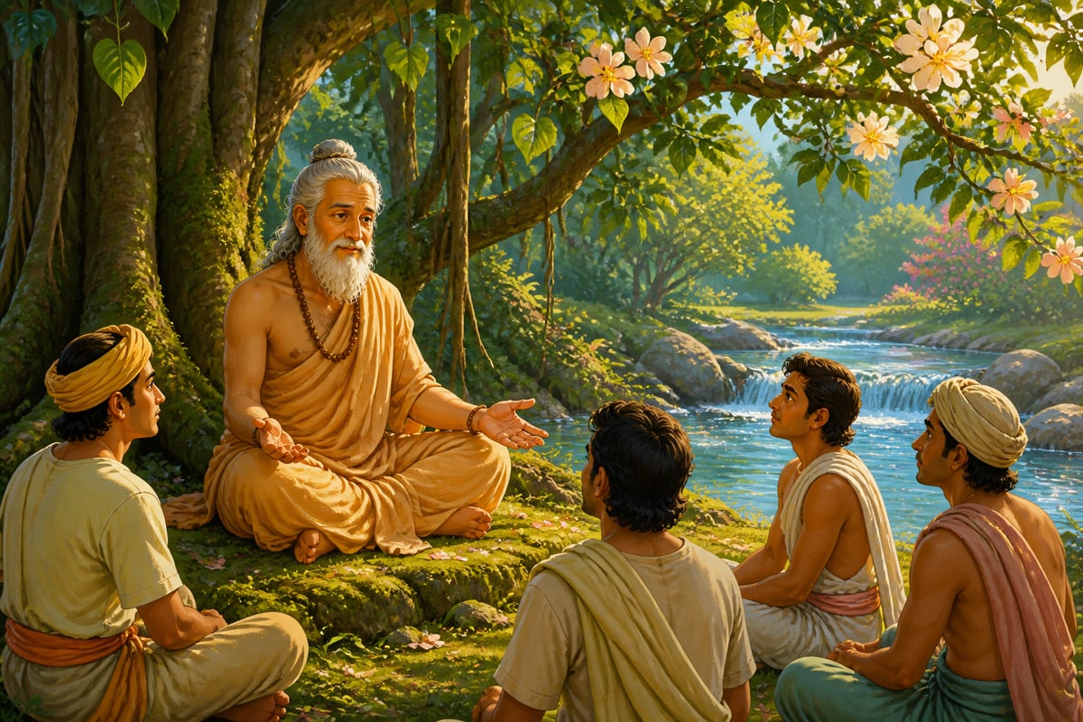 The sage Khantivadi teaching beneath the banyan