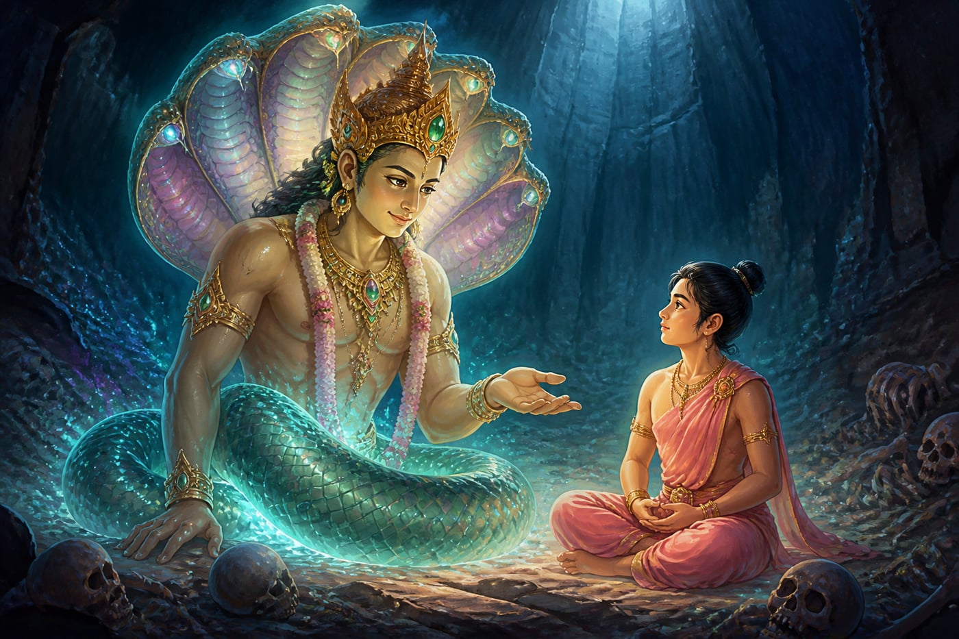 The Naga king discovers Mahapaduma in the pit