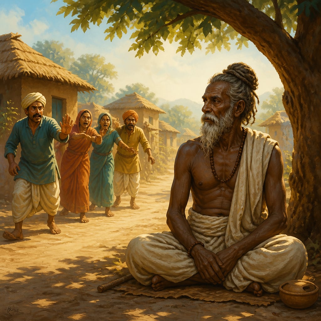 Matanga the Chandala sage sits with quiet dignity at the edge of a village road