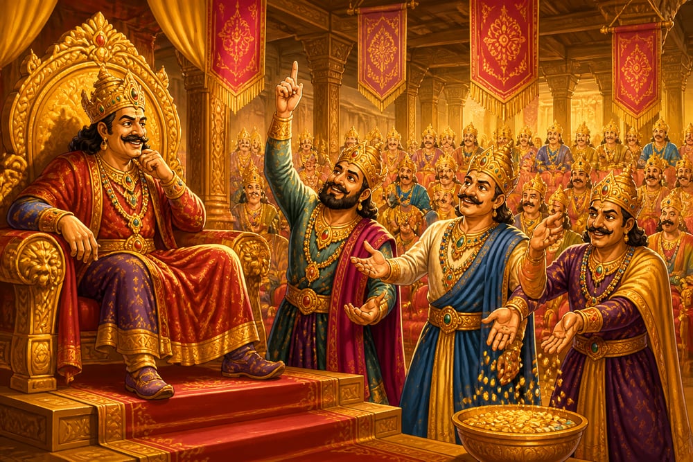 Flattering kings offering grand suggestions to Emperor Brahmadatta