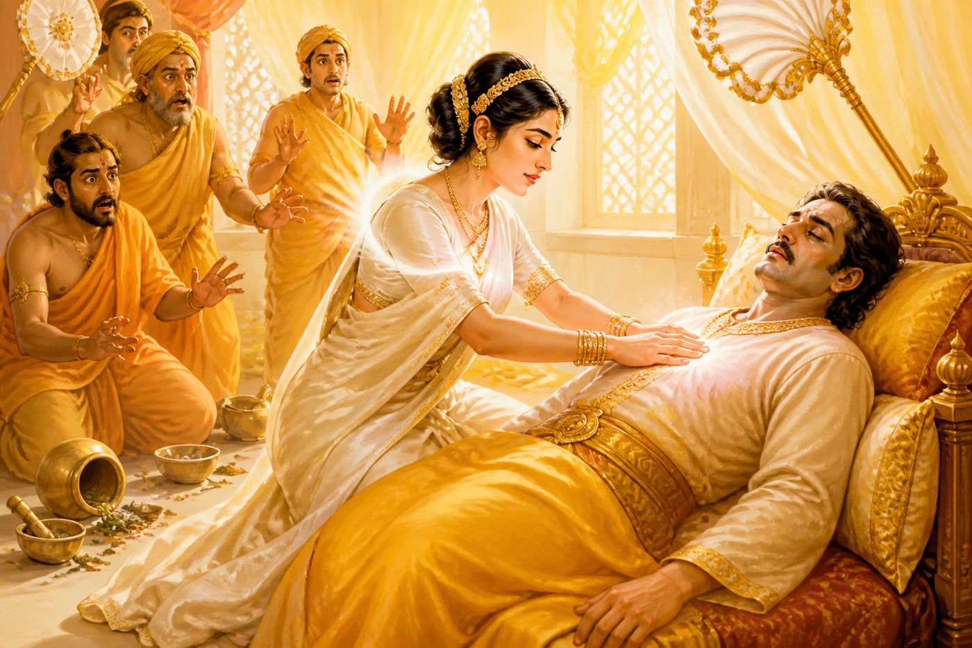 Queen Khema reversing poison from King Asoka by truth