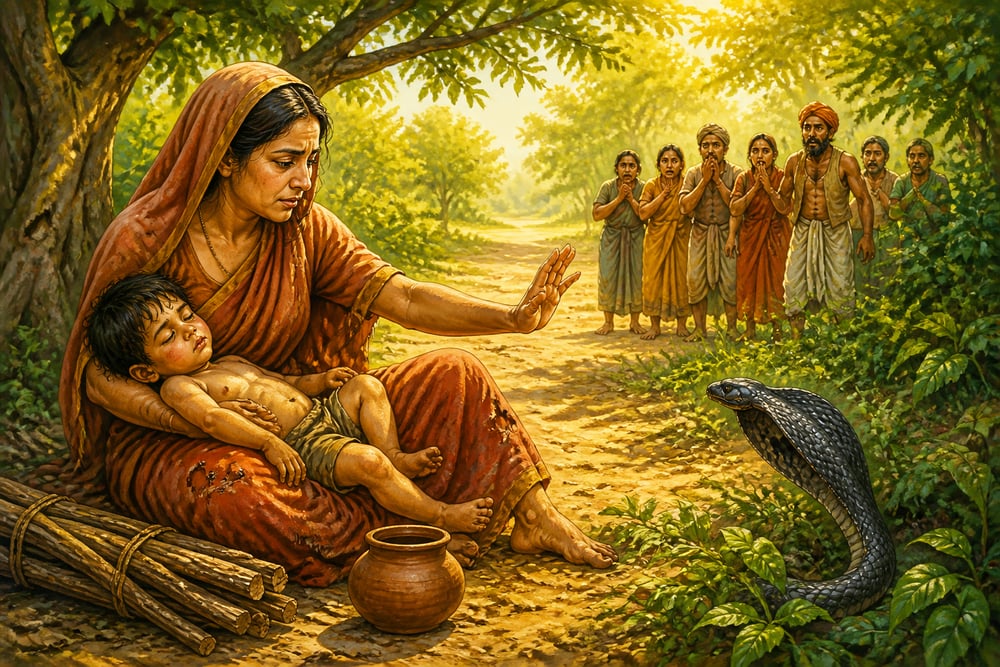 Mother Suppiya turning back king cobra with truth-vow