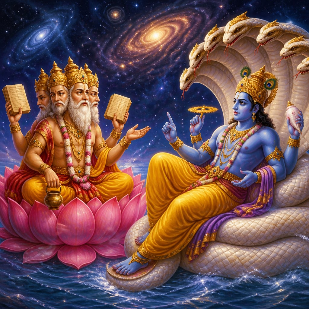 Brahma and Vishnu arguing over supremacy