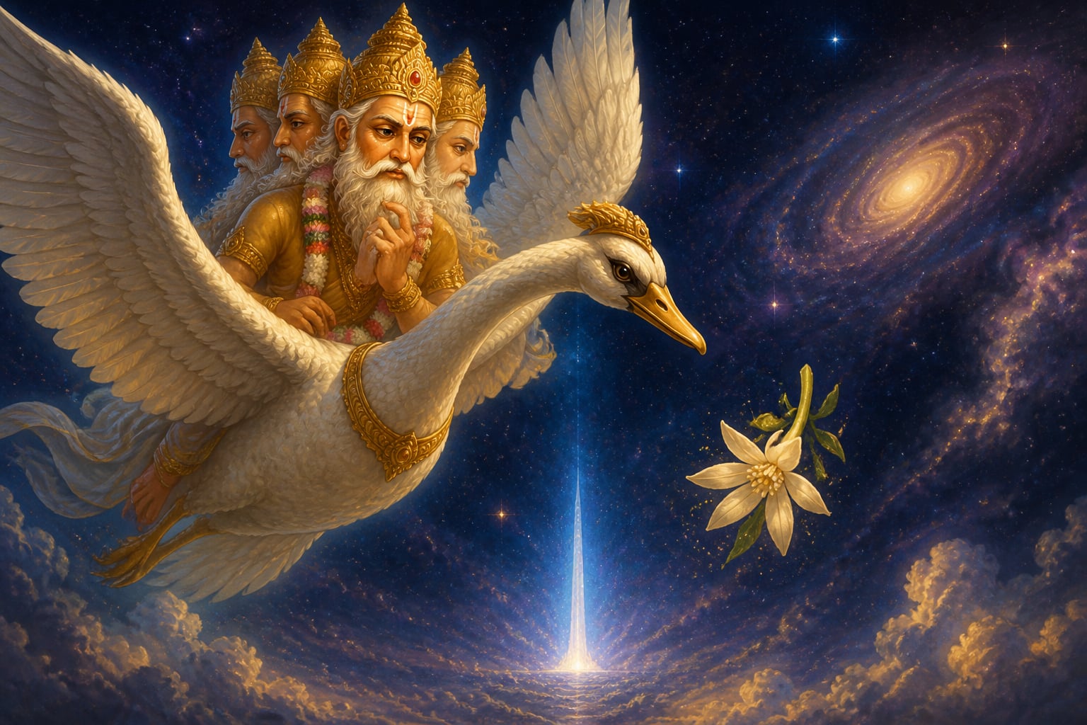 Brahma in swan form encountering the Ketaki blossom