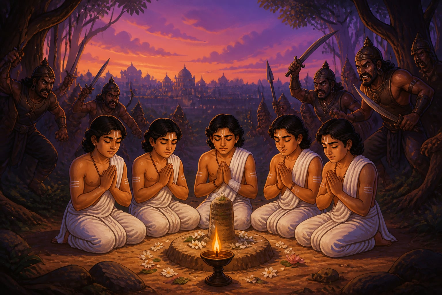 Brothers praying as Dushana's army surrounds
