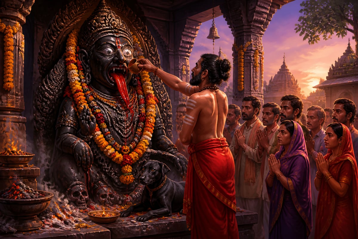 Kaal Bhairava receiving the liquor offering