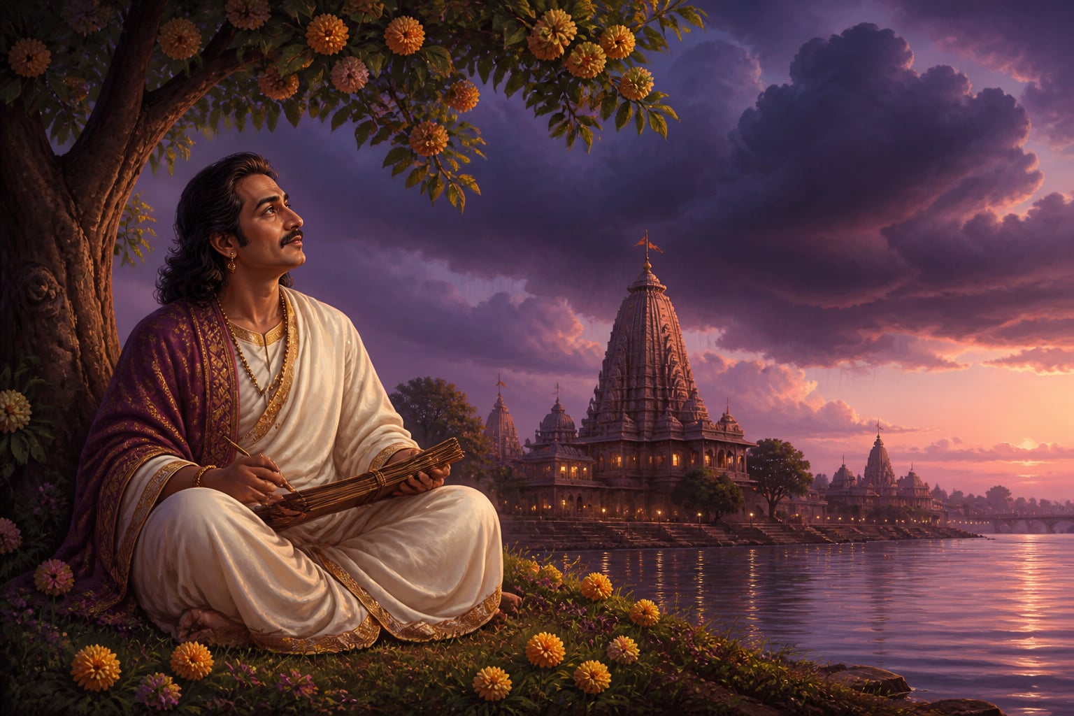 Kalidasa composing Meghaduta at the Shipra