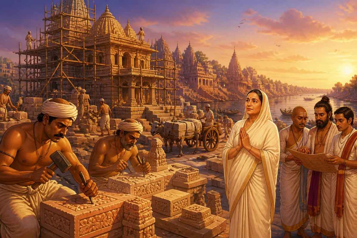 Ahilyabai Holkar overseeing the 1780 rebuild of the Vishwanath temple