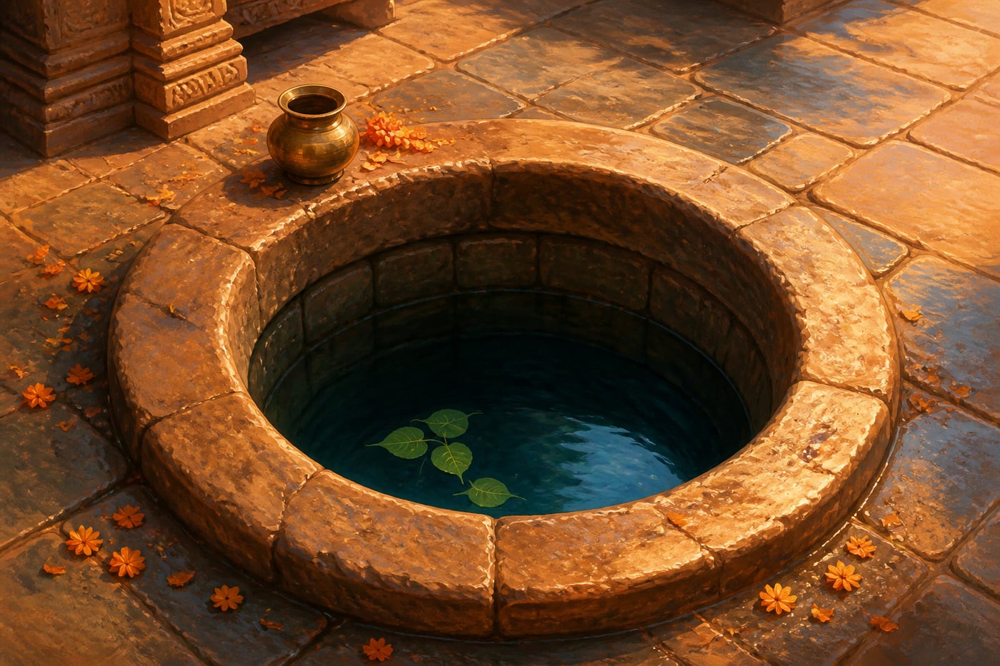 The ancient Gyanvapi well, its stone mouth weathered by centuries