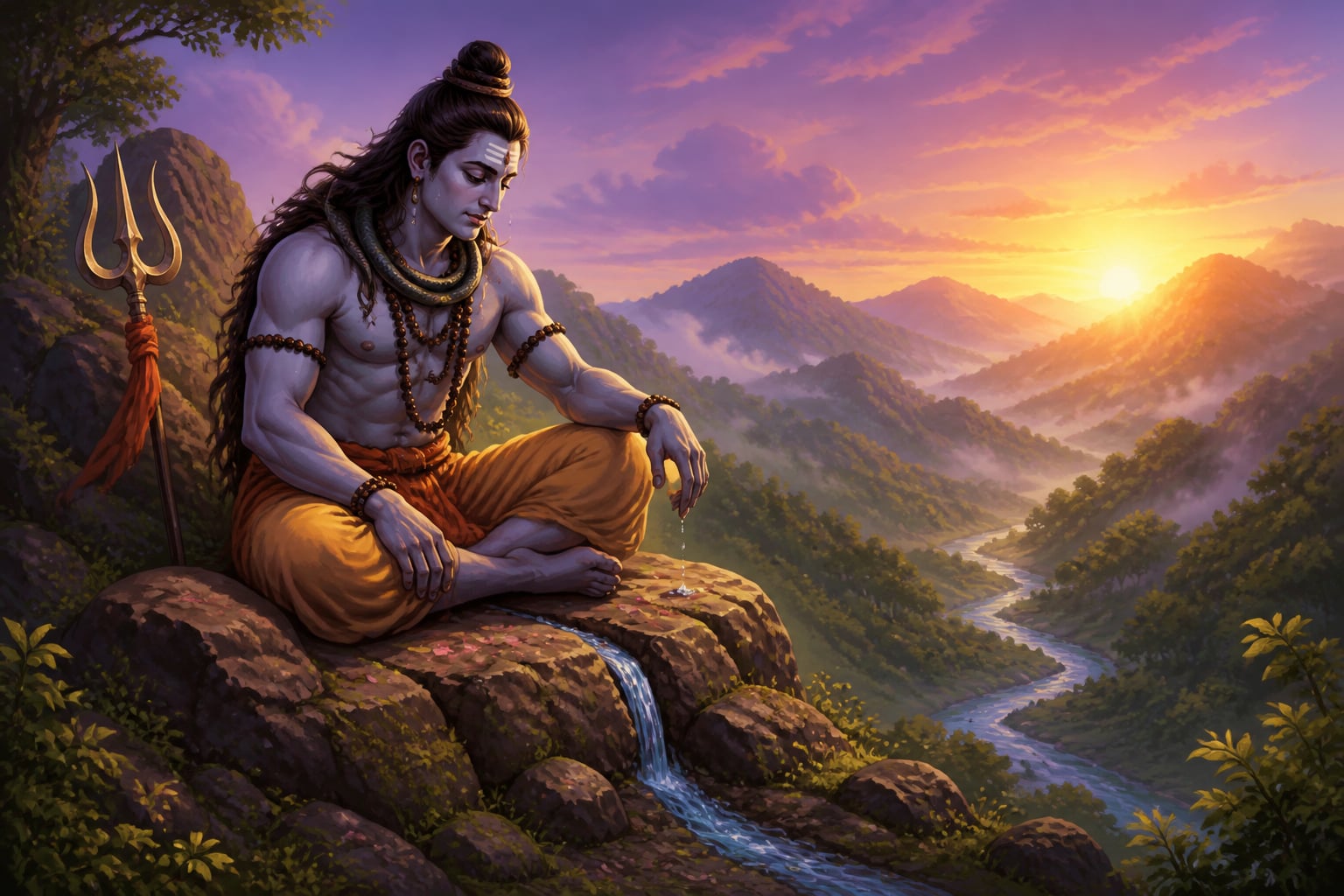 The Bhima river beginning to flow from Shiva's brow