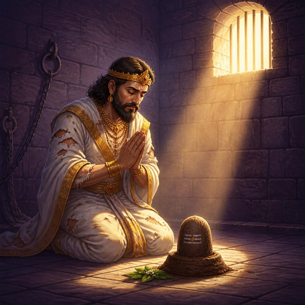 King Kamrupeshwar praying in the demon prison