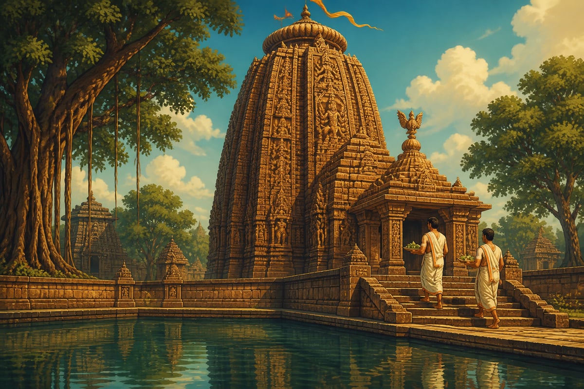 Lingaraj Temple's fifty-five-metre Kalinga sandstone deul at Bhubaneswar