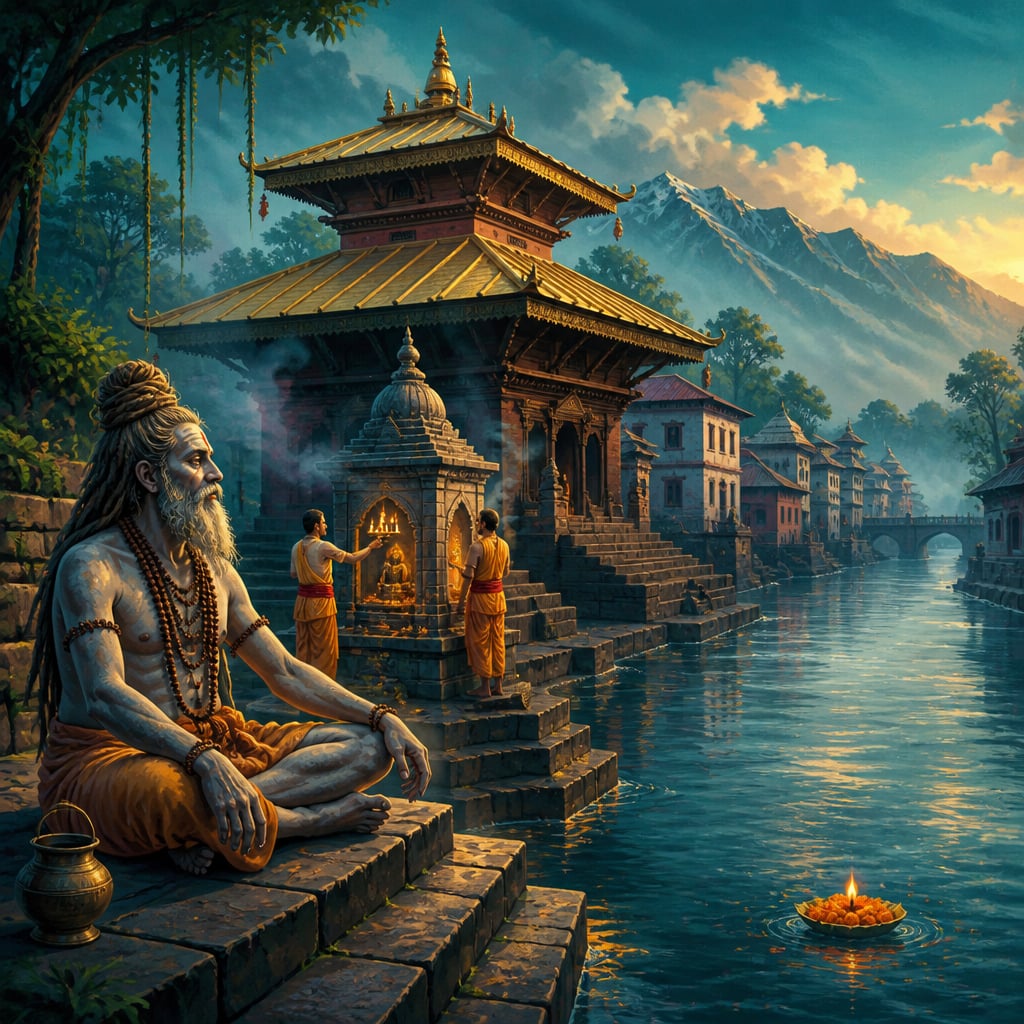 Pashupatinath Temple on the Bagmati River in Kathmandu at first light with its gilded pagoda roof