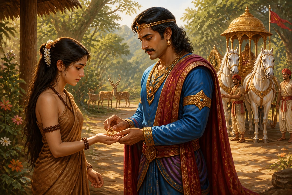 Dushyanta giving Shakuntala his signet ring
