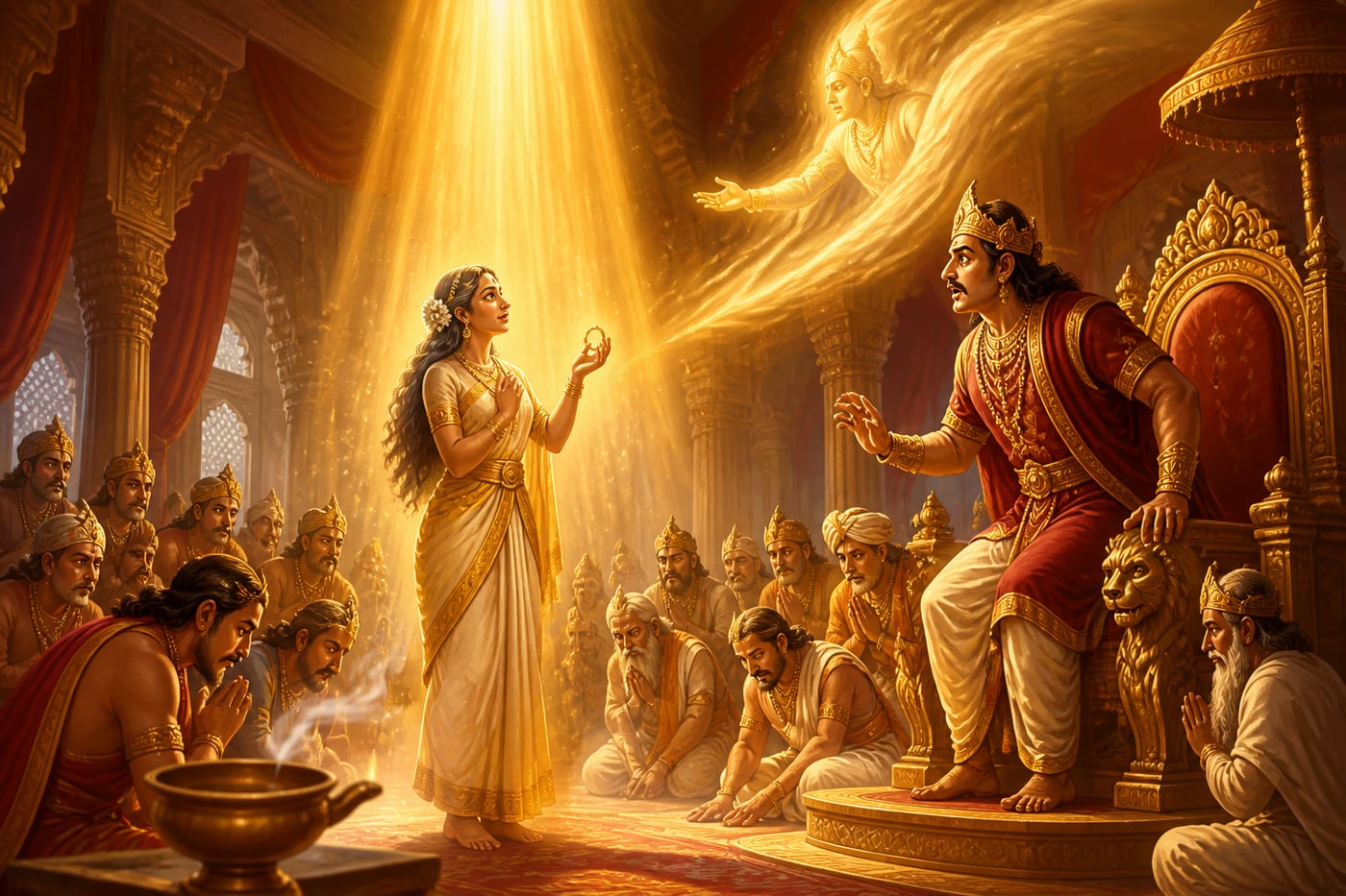 The heavenly voice validating Shakuntala