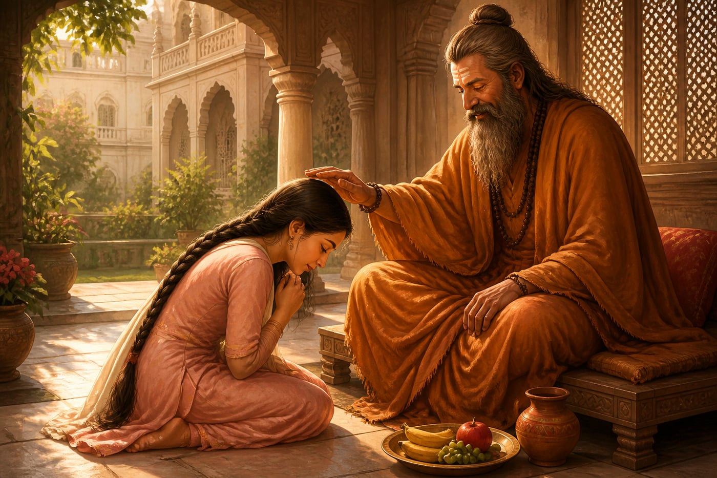 Young Kunti receiving Durvasa's mantra