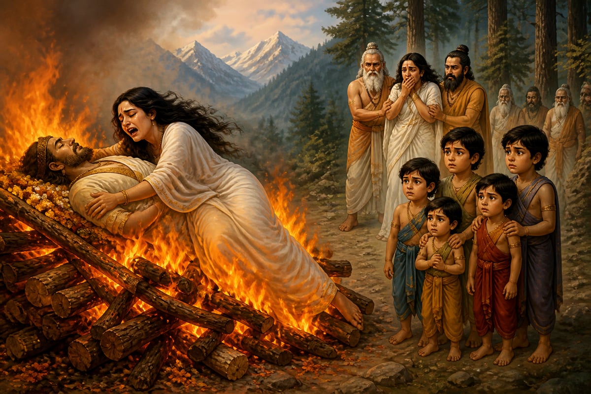 Madri's grief on Pandu's pyre
