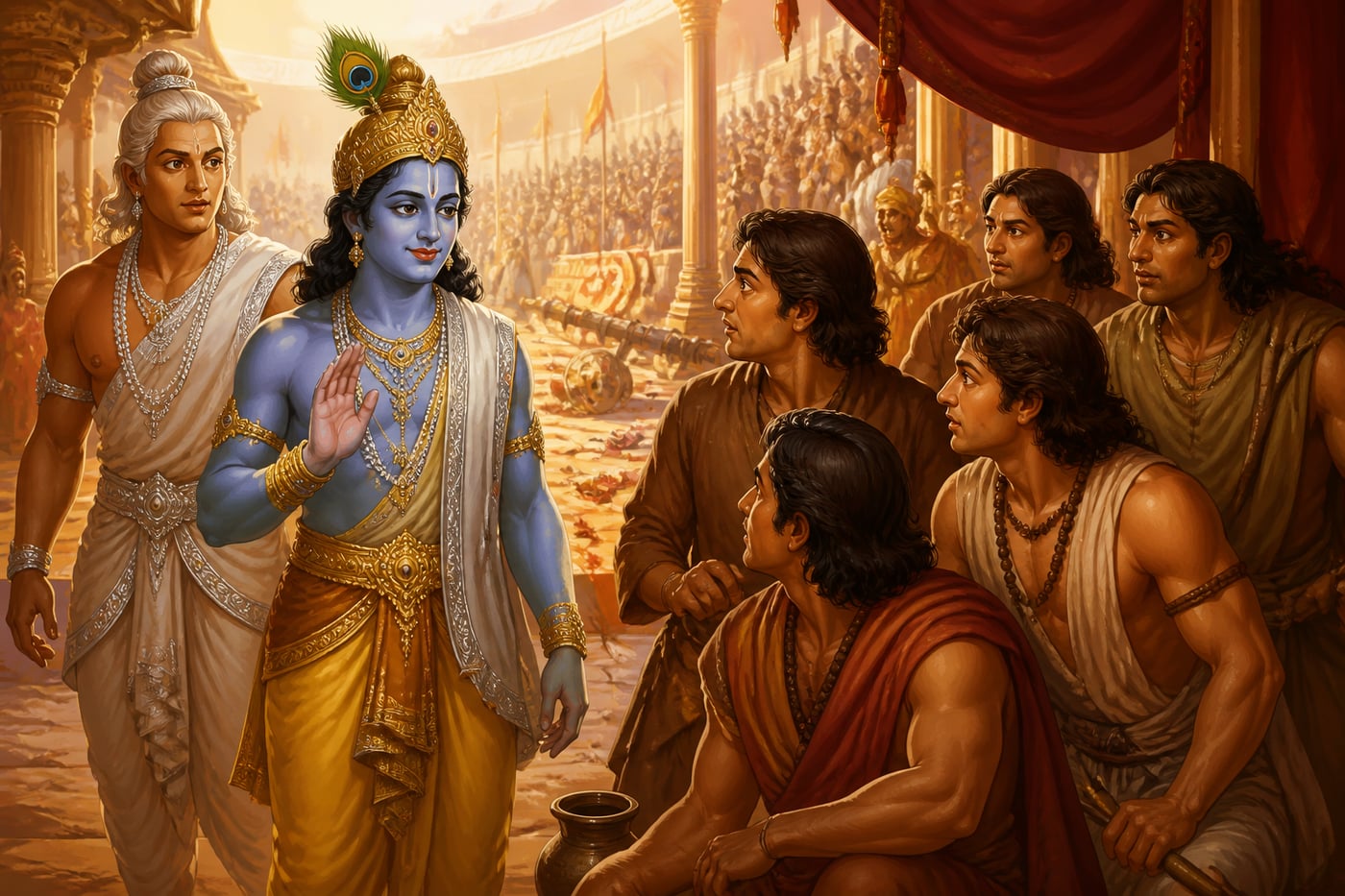 Krishna recognizing the disguised Pandavas