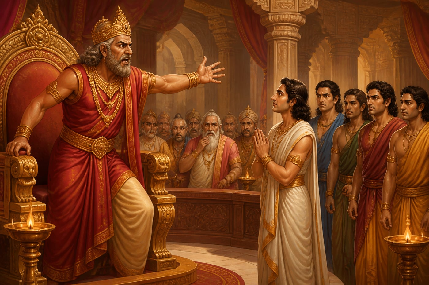 Drupada's outrage at the unprecedented marriage