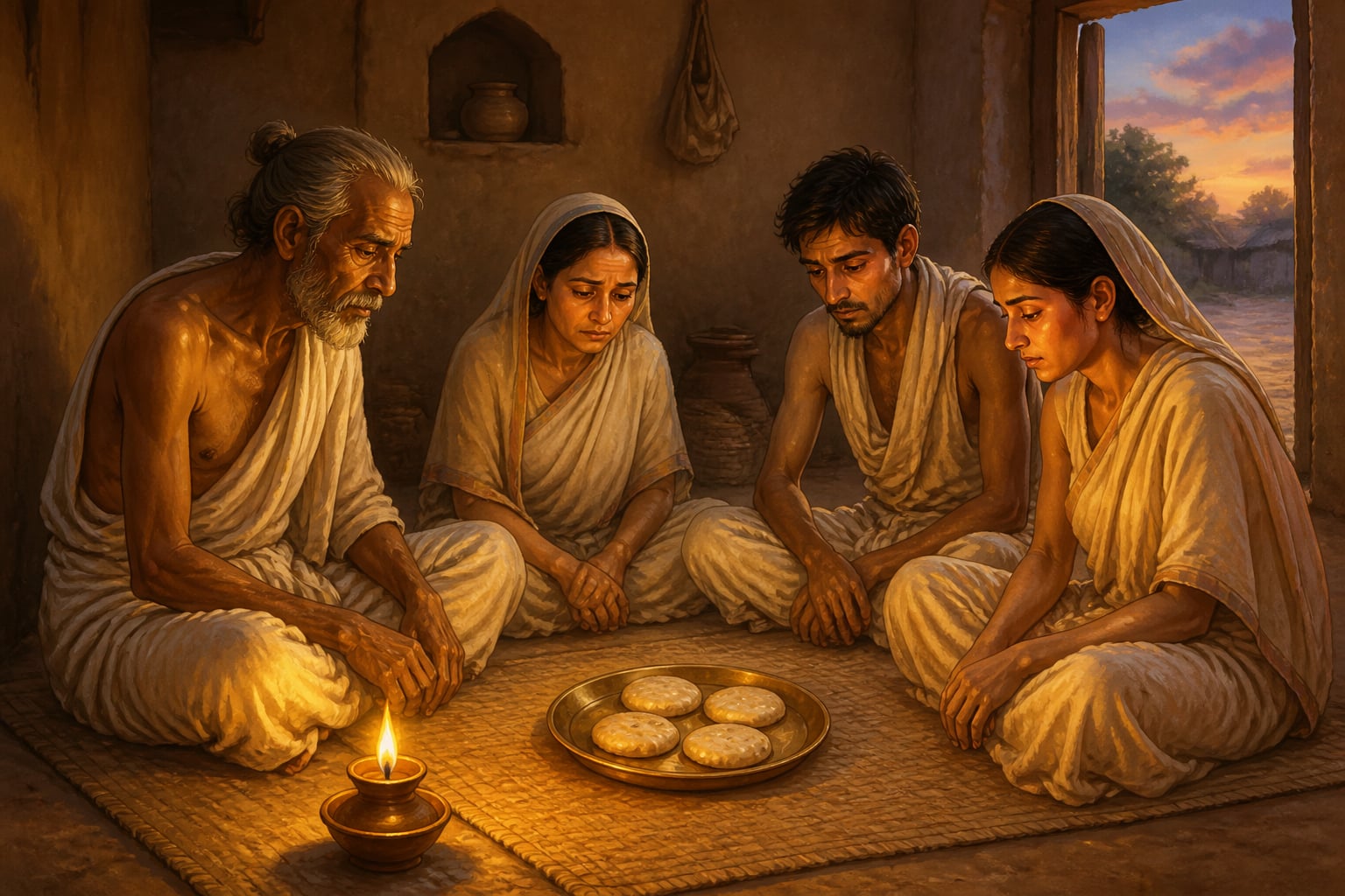 Maudgalya's famine-struck family before the meal