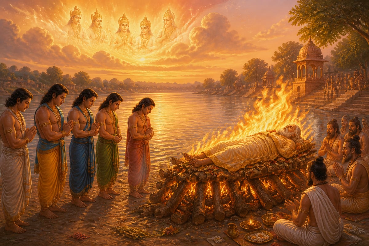 Bhishma's funeral pyre at the banks of the Ganga