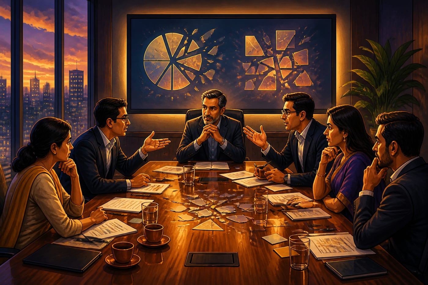 A modern boardroom in organizational disruption