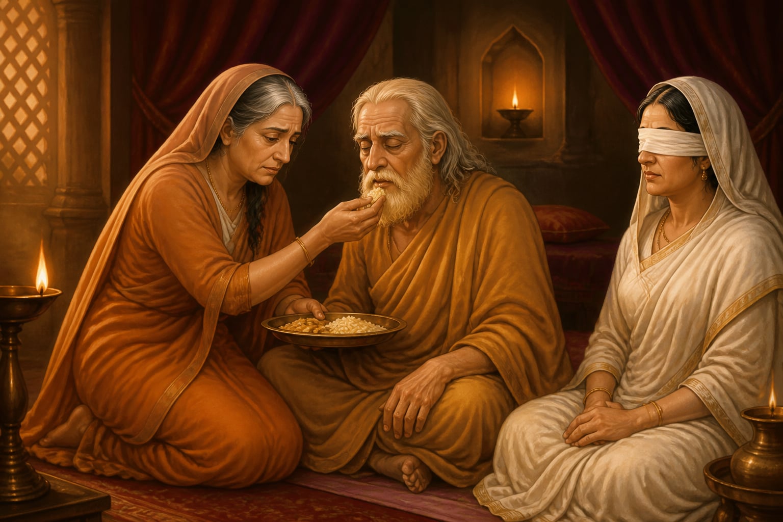 Kunti serves Dhritarashtra with quiet, secret penance